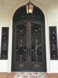 Circular Arc Head Design Optional Style Main Entrance Wrought Iron Door For Basement