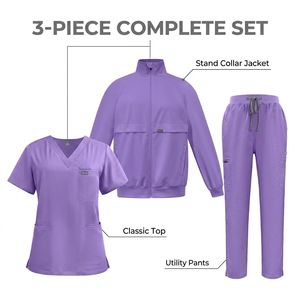 Ensemble de 3 pièces de blouses médicales en gros pour femmes, uniformes d'infirmières en rayonne douce avec veste, personnalisables avec logo, pour le personnel de santé 42192+52002 - Product Image 4