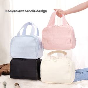 Sac de rangement cosmétique portable en tissu avec fermeture éclair latérale, grande capacité, idéal pour les voyages d'affaires, l'organisation des articles de toilette et le rangement du maquillage - Product Image 2