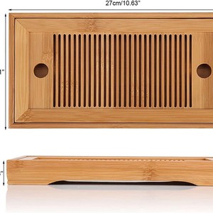 Plateau à thé rectangulaire en bambou avec drainage pour infusion à sec, utilisation domestique, plateaux de rangement multifonctions - Product Image 3