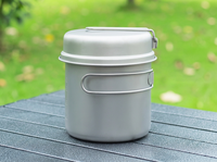 Set Peralatan Masak Portabel untuk Berkemah di Luar Ruangan, Panci Saus Titanium Murni, Panci Sup, Kompatibel dengan Kompor Gas, Kapasitas 1-2L untuk Piknik