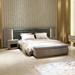 Meubles de chambre à coucher confortables, <span class=keywords><strong>lit</strong></span> king size en cuir nubuck, rembourrage capitonné, <span class=keywords><strong>lit</strong></span> contemporain de luxe - Product Image 1