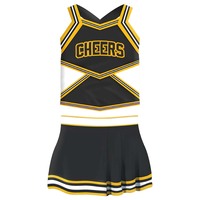 Uniformes de cheerleading professionnels de haute qualité pour femmes en gros, logo personnalisé imprimé, uniformes de cheerleading noirs et jaunes tendance
