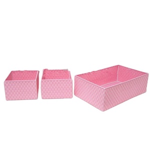 XH OEM/EDM tổ chức bền Cube màu hồng dệt nhỏ nhựa mây nhựa wicker lưu trữ giỏ container Set của 3 - Product Image 1