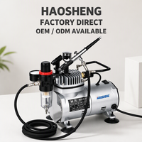 AS18K--2 1/6HP Professionnel Mini Compresseur Aérographe Tout-en-Un Kit Aérographe Chocolat