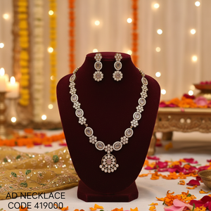 Super Quality Traditional Ethnic Antique Gold Plated Zircon Flower Design Necklace Earrings <b>Set</b> Maang Tikka Wedding Engagement - Product Image 3