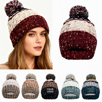 Bonnet tricoté chaud et épais à blocs de couleur, style coréen, doublé polaire, couvrant les oreilles, avec logo personnalisé, pour l'automne/hiver