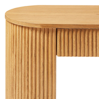 Console d'entrée autoportante en chêne rainuré en forme de U, design à extrémités arrondies, tiroir frontal, bois naturel, pour la maison de rêve