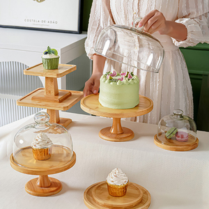 Cubierta Creativa Transparente a Prueba <span class=keywords><strong>de</strong></span> Polvo para Pastel, Soporte <span class=keywords><strong>de</strong></span> Bandeja <span class=keywords><strong>de</strong></span> Madera <span class=keywords><strong>de</strong></span> Bambú, Mesa Alta para Postres y Bandeja <span class=keywords><strong>de</strong></span> Madera - Product Image 6