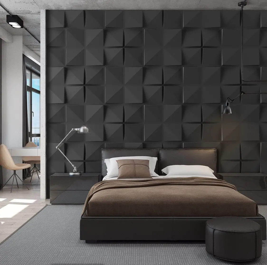 2021 nuovo Paneles de pared 3d PVC Interni decorativi Opaco di colore nero 3d pannelli di parete