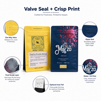 Bolsas de Café Laminadas con Sellado Térmico e Impresión Personalizada, con Válvula y Cierre, Bolsa de Plástico para Granos de Café, Sellado de Ocho Lados