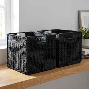 Black <b>Square</b> Rope Storage <b>Baskets</b> with Handles for Neatening and Multi-Purpose Use - Product Image 3