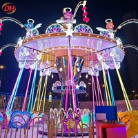 Manège de parc d'attractions Chair-O-Plane, 16 places, rotation horizontale, structure galvanisée sur mesure pour installation permanente en parc