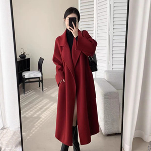 Groothandel 2026 rode herfst- en wintermode, elegante, stijlvolle, eenvoudige effen wollen damesjas - Product Image 2