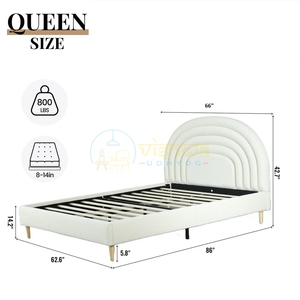 Cadre de lit rembourré élégant avec tête de lit cintrée, sommier à lattes et pieds effilés – Mobilier de chambre moderne et luxueux - Product Image 5