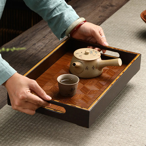 Rectangular bamboo <b>tray</b> with handles, suitable for home use, bamboo <b>tea</b> <b>tray</b>, dry brewing stand, handmade bamboo ornament, <b>tea</b> - Product Image 1