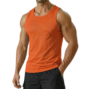 Camiseta sin mangas para hombre 2026 al por mayor, naranja, cuello redondo, de punto, de secado rápido, deportiva, color liso, poliéster, para fitness y gimnasio - Product Image 1