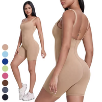 Jumpsuit olahraga punggung U leher persegi, Jumpsuit Yoga satu potong untuk wanita, Bodysuit kebugaran Gym, Romper olahraga angkat bokong elastis tinggi