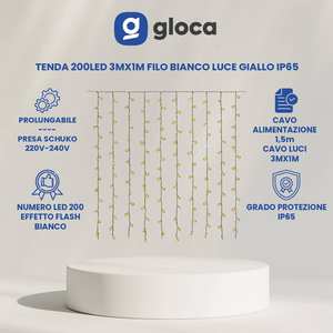 Guirlande lumineuse Gloca 200 LED 3m x 1m, fil blanc, lumière jaune chaude, IP65, éclairage extérieur pour fêtes - Product Image 2