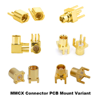 Connecteur MMCX coaxial RF 50 Ohms, variante pour montage sur circuit imprimé, fiche femelle et mâle, droit et à angle droit, SMT, à travers trou, montage en bordure