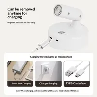 Lampe murale LED magnétique rechargeable autonome, projecteur sans fil, sans perçage, lampe de lecture à interrupteur tactile, intensité réglable