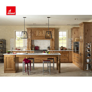 Bon <span class=keywords><strong>prix</strong></span> Personnalisé Teinté Rustique Noueux Bois Massif Nature Bois Shaker Conception d'armoire de cuisine avec îlot Cuisine Fonctionnelle - Product Image 1
