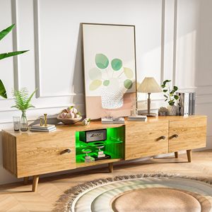 Soporte de <span class=keywords><strong>TV</strong></span> LED de madera <span class=keywords><strong>para</strong></span> <span class=keywords><strong>TV</strong></span> de <span class=keywords><strong>75</strong></span> pulgadas <span class=keywords><strong>Mesa</strong></span> de gabinete de <span class=keywords><strong>TV</strong></span> moderna con gabinete de almacenamiento y estantes abiertos <span class=keywords><strong>para</strong></span> sala de estar - Product Image 4