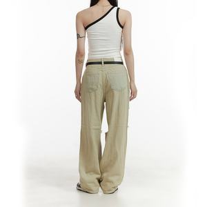 Jeans Baggy Desgastados Color Caqui para Mujer, de Alta Calidad, con Logotipo Personalizado Slvow, Jeans Apilados a la Moda - Product Image 4