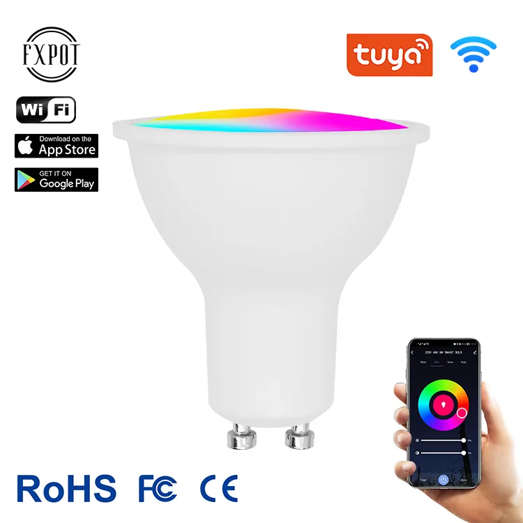 Fxvaso tuya alexa google home rgb cct mudança de cor gu10 gu5.3 led spot luz wi-fi holofote inteligente