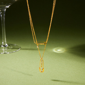 <span class=keywords><strong>Collier</strong></span> à pendentif en acier inoxydable plaqué or PVD 18 carats avec <span class=keywords><strong>strass</strong></span> blancs classiques, chaîne en O, <span class=keywords><strong>collier</strong></span> à double couche pour femme - Product Image 6