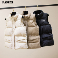 PASUXI Ropa de Mujer Otoño Invierno 2026 Chaqueta Acolchada sin Mangas de Algodón con Cuello Alto Chaleco de Color
