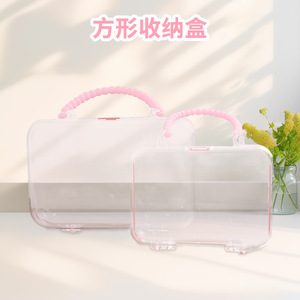 Transparent Pink Jewelry Organizer With Beaded Handle Portable Storage Box For <b>Kids</b> Accessories Desktop Organizer Plastic - Product Image 5