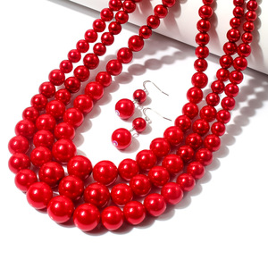 सस्ते चीनी चोकर पार्टी गोल आकार मोती गहने हार और बालियां - Product Image 4