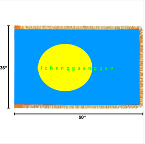 Bandiera Nazionale di <span class=keywords><strong>Palau</strong></span> di Alta Qualità 3x5 Piedi, Logo Personalizzato, Bandiera per Interni 3x5', Bestseller con Frange Ornamentali Dorate - Product Image 1