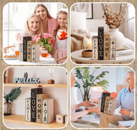 4 pièces Décoration de table style ferme Livres en bois Panneau Famille Doux Nid Doux