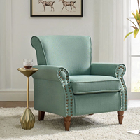 Fauteuil d'appoint moderne à dossier haut avec décoration cloutée, revêtement en tissu, pour salon, avec pieds en bois massif