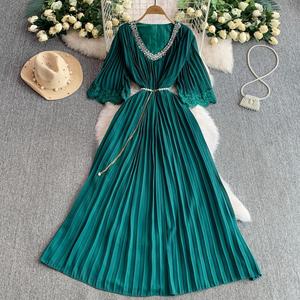 Vestido de Noche de Lujo con Pedrería y Cuello en V para Mujer, <span class=keywords><strong>Maxi</strong></span> de Encaje con Falda Acampanada y Lazo en la Cintura para Eventos Formales - Product Image 5