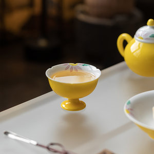 Guanlan Porcelain <b>Tea</b> Cup Imperial Yellow Sunflower Design High Footed Single Cup For Kung Fu <b>Tea</b> <b>Set</b> - Product Image 4