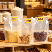 Pochette transparente en plastique avec poignée de transport et bec verseur pour le stockage domestique de céréales et de riz