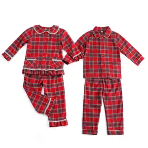 Monogrammed yetişkin pijamaları kırmızı tartan ekose pazen pijama eşleştirme noel pijama