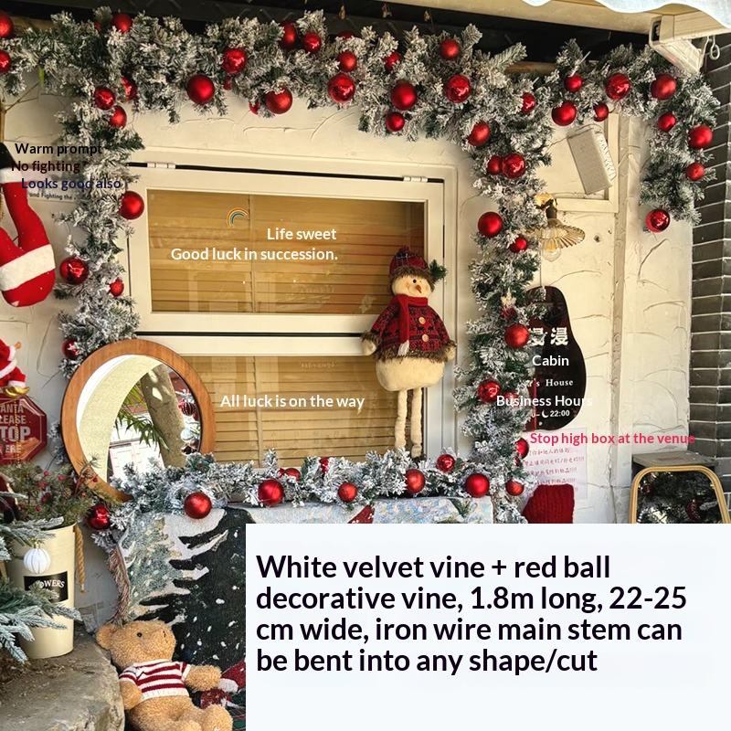 1.8m flocking rattan + red ball decoration