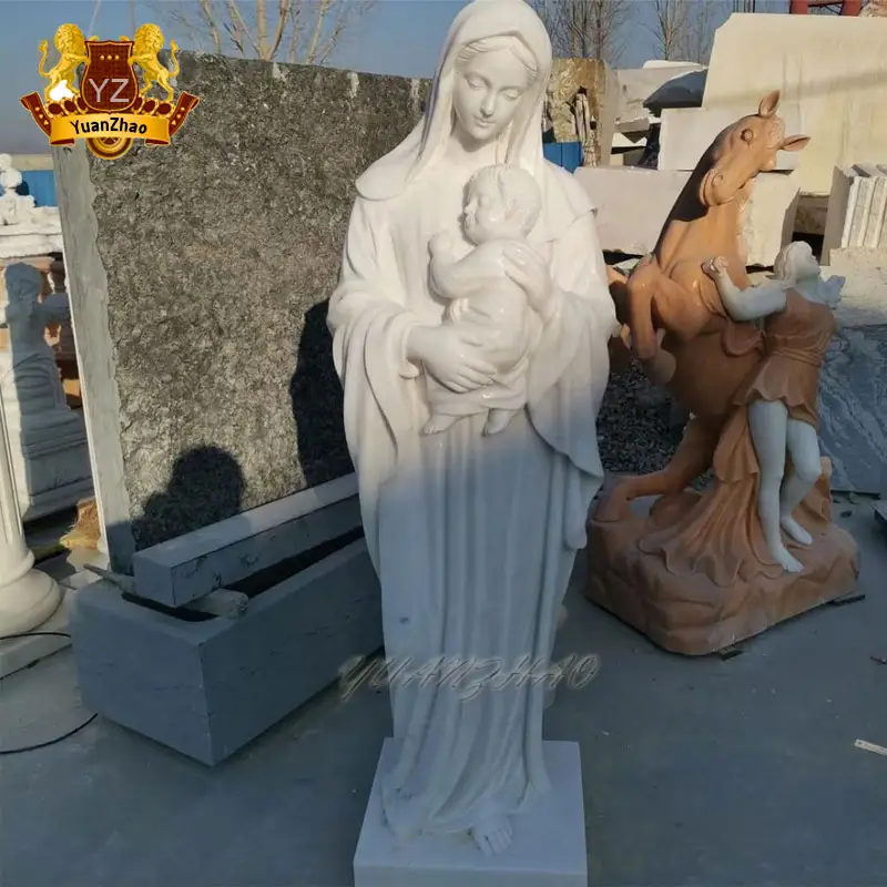 Aangepaste Christelijke Decoratie Katholieke Marmeren Steen Maagdelijke Mary Sculptuur Religieuze Levensgrote Marmeren Beeld