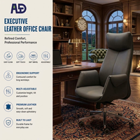 Chaise de bureau ergonomique exécutive en cuir PU à dossier haut, pivotante et inclinable, avec hauteur réglable, base chromée et accoudoirs fixes pour la maison