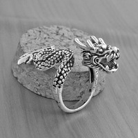 Bague ouverte audacieuse et scintillante en argent antique, motif serpent et dragon, avec écailles et gemmes polies, bijou pour femme, cadeau