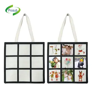 Prosub 9 Panel Sublimation Linen Polyester Tote Bag Sublimation Blank Print Shopping Houlder Bags Sublimation Blanks Bag