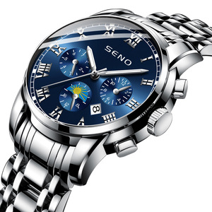 Montre à quartz pour homme SENO, design soleil lune étoiles, étanche, <span class=keywords><strong>calendrier</strong></span>, cadran à aiguilles, bracelet en acier inoxydable - Product Image 3