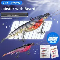Lot de 4 leurres souples multi-sections en forme de crevettes, 10 cm, 12 g, pour la pêche au bar