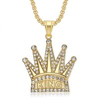 Hip Hop Bar Rap couronne rois mâle plaqué or étanche sans ternissement en acier inoxydable mode bijoux pendentif colliers homme hommes