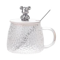 Tasse créative à motif martelé, esthétique, mignonne, en forme d'ours, simple, pour la maison ou le bureau, avec couvercle et cuillère, résistante aux hautes températures