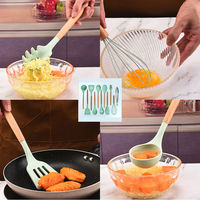 Ensemble d'Ustensiles de Cuisine en Silicone avec Spatule et Manche en Bois, Écologique et Sûr